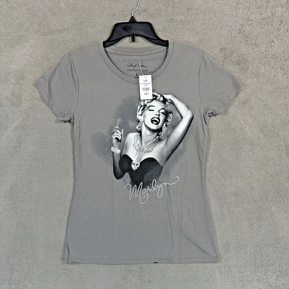 Lot of 2 Marilyn Monroe Graphic T-Shirts Short Sleeve Gray Juniors Size L NWT